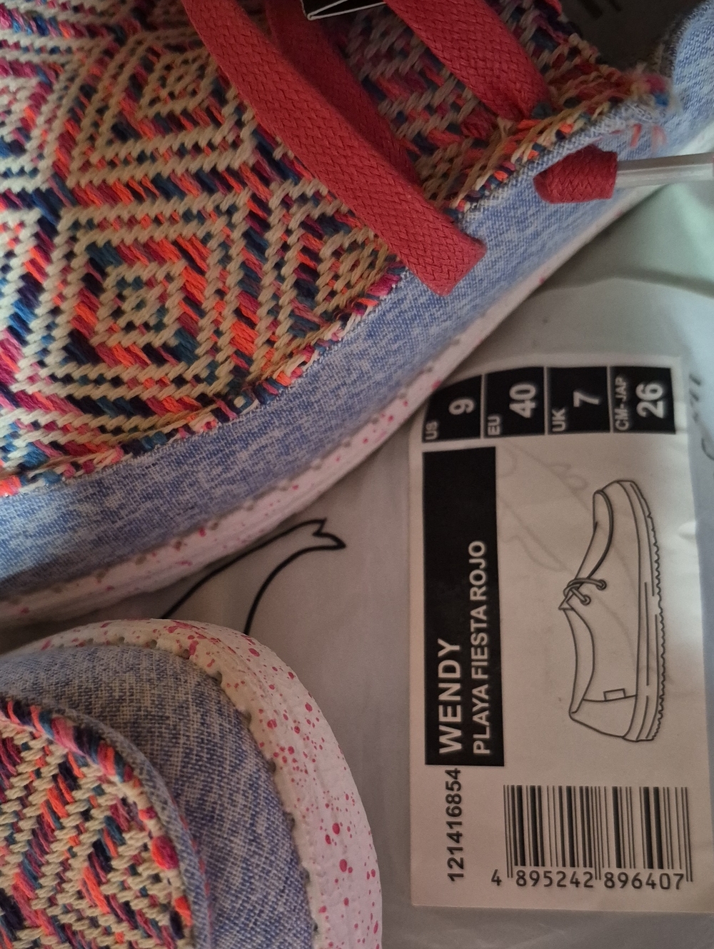 Hey Dude Blue Denim-Look Slip-On Sneakers with Pink Accents